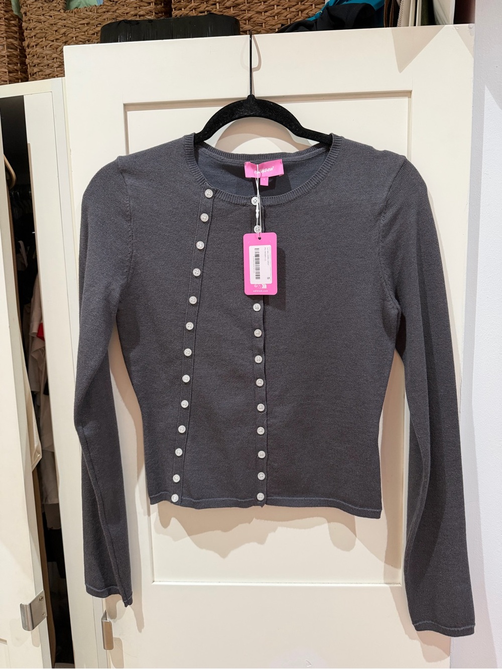 Edikted Charcoal Gray -Button Crewneck Cardigan
